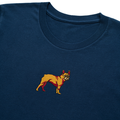 Bobby's Planet Women's Embroidered French Bulldog T-Shirt from Paws Dog Cat Animals Collection in Navy Color#color_navy