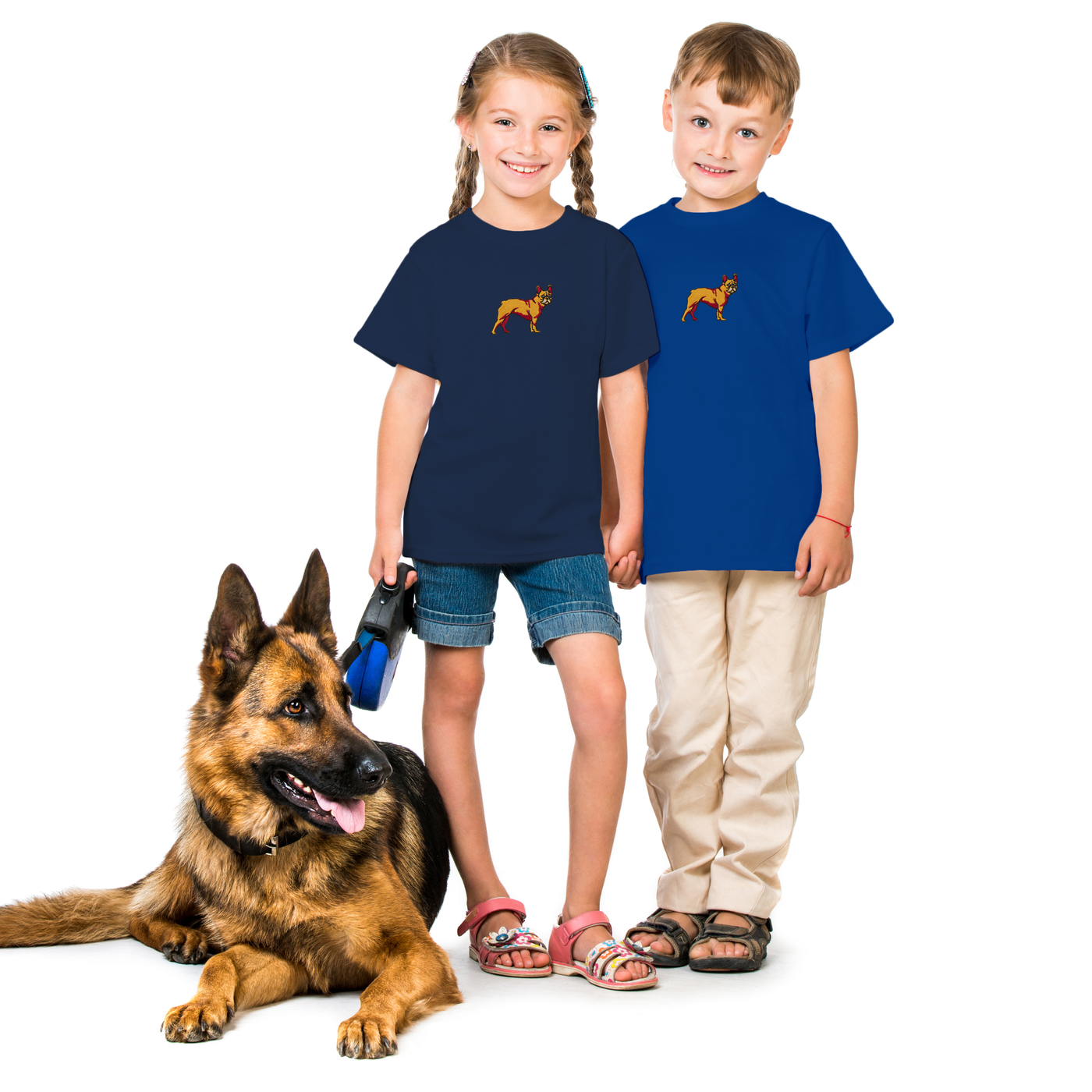 Bobby's Planet Kids Embroidered French Bulldog T-Shirt from Paws Dog Cat Animals Collection in Navy Color#color_navy