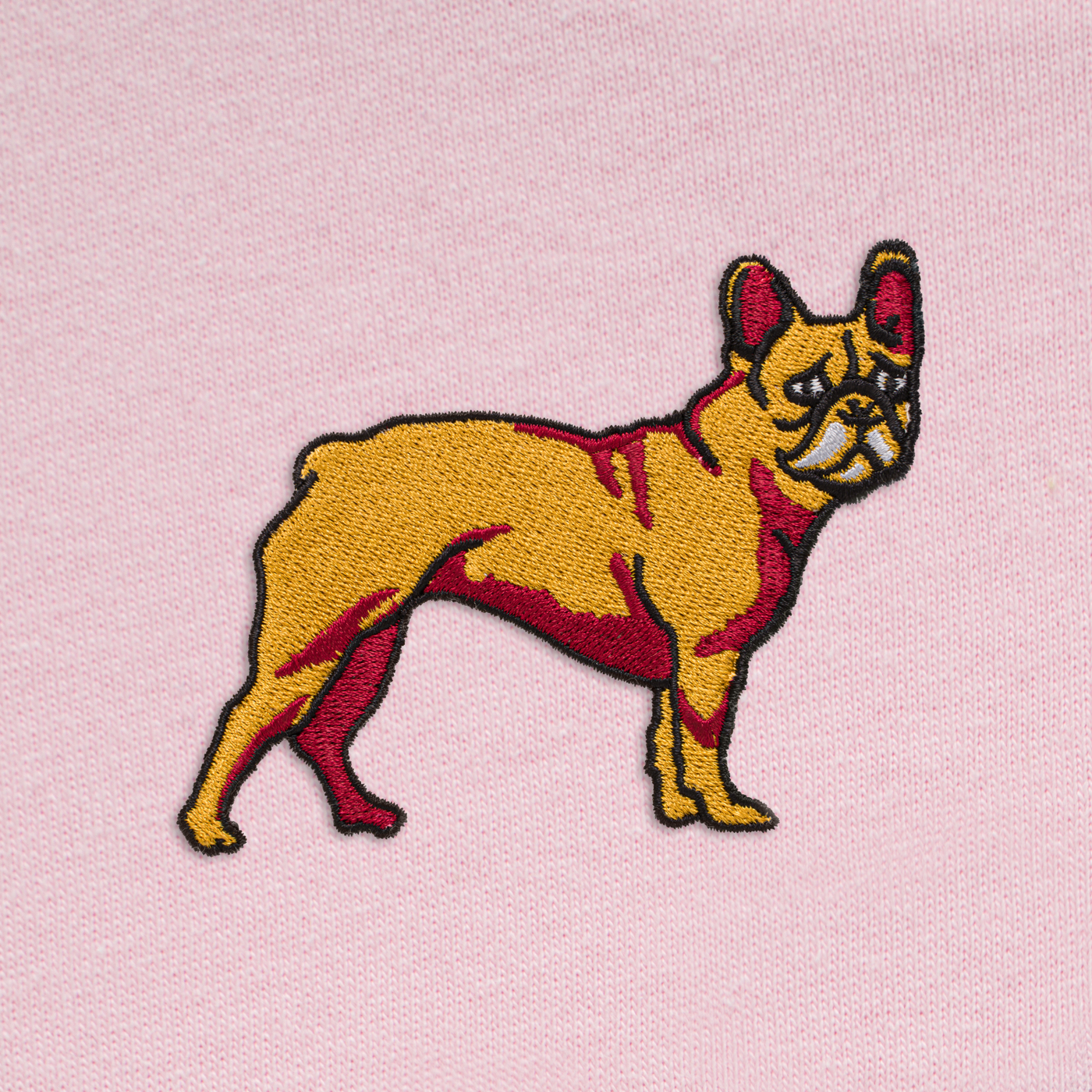 Bobby's Planet Women's Embroidered French Bulldog T-Shirt from Paws Dog Cat Animals Collection in Pink Color#color_pink
