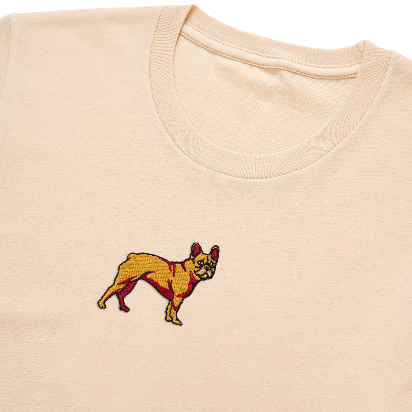 Bobby's Planet Women's Embroidered French Bulldog T-Shirt from Paws Dog Cat Animals Collection in Soft Cream Color#color_soft-cream