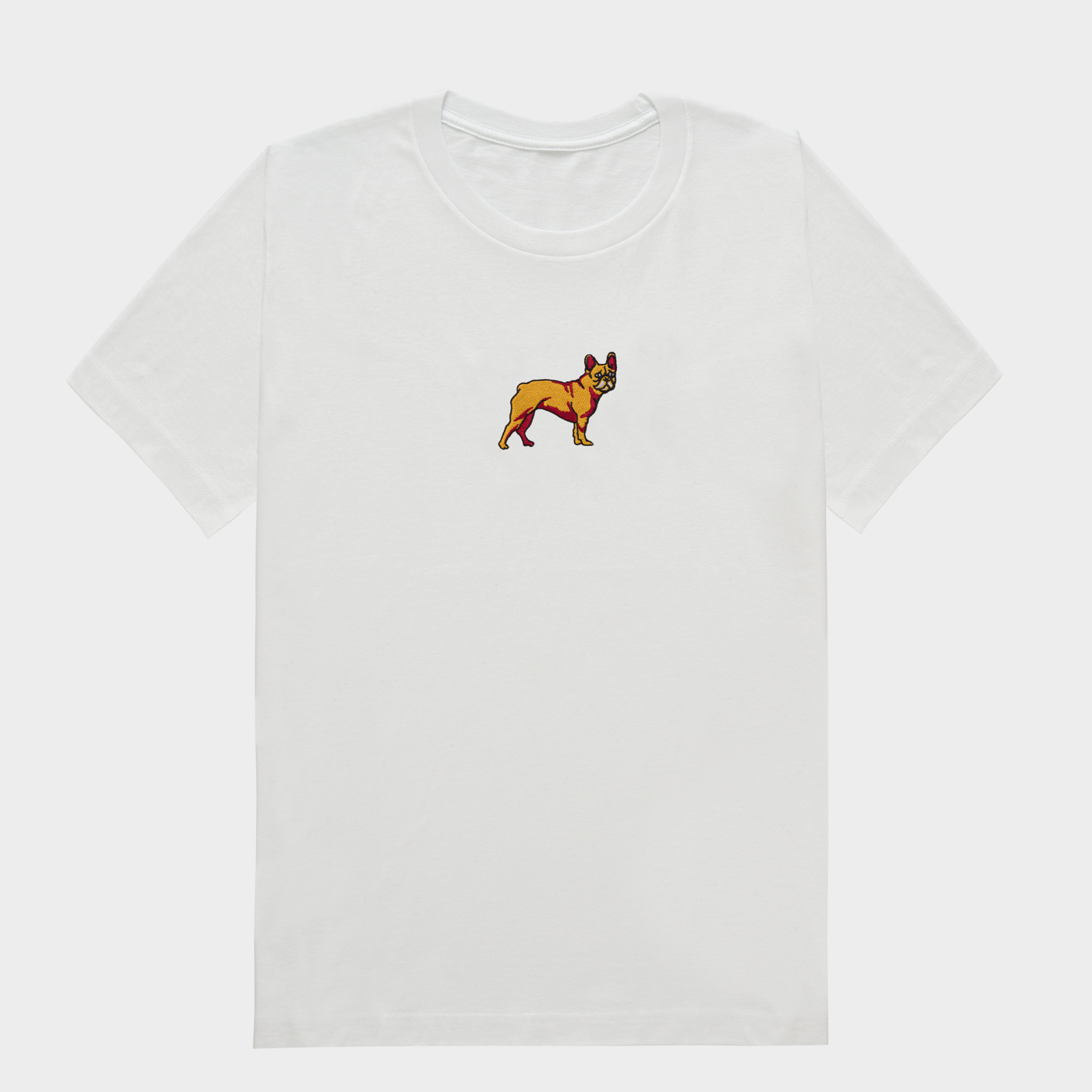 Bobby's Planet Women's Embroidered French Bulldog T-Shirt from Paws Dog Cat Animals Collection in White Color#color_white