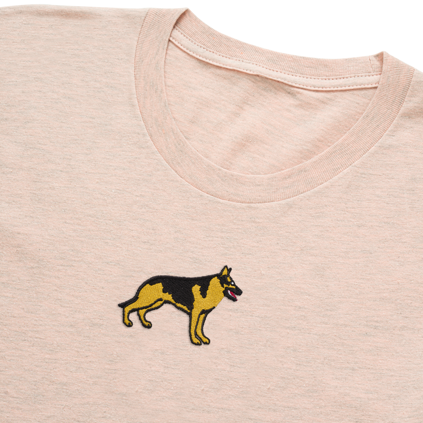 Bobby's Planet Women's Embroidered German Shepherd T-Shirt from Paws Dog Cat Animals Collection in Heather Prism Peach Color#color_heather-prism-peach