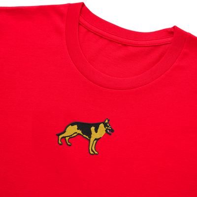 Bobby's Planet Men's Embroidered German Shepherd T-Shirt from Paws Dog Cat Animals Collection in Red Color#color_red