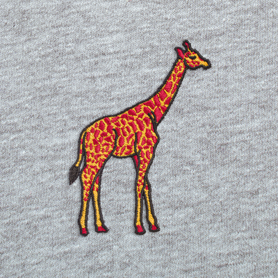 Bobby's Planet Men's Embroidered Giraffe T-Shirt from African Animals Collection in Athletic Heather Color#color_athletic-heather