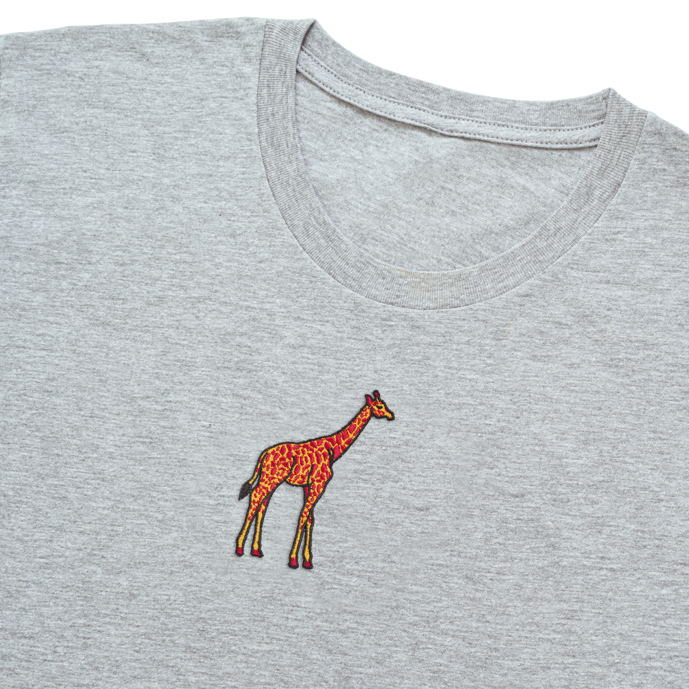 Bobby's Planet Men's Embroidered Giraffe T-Shirt from African Animals Collection in Athletic Heather Color#color_athletic-heather