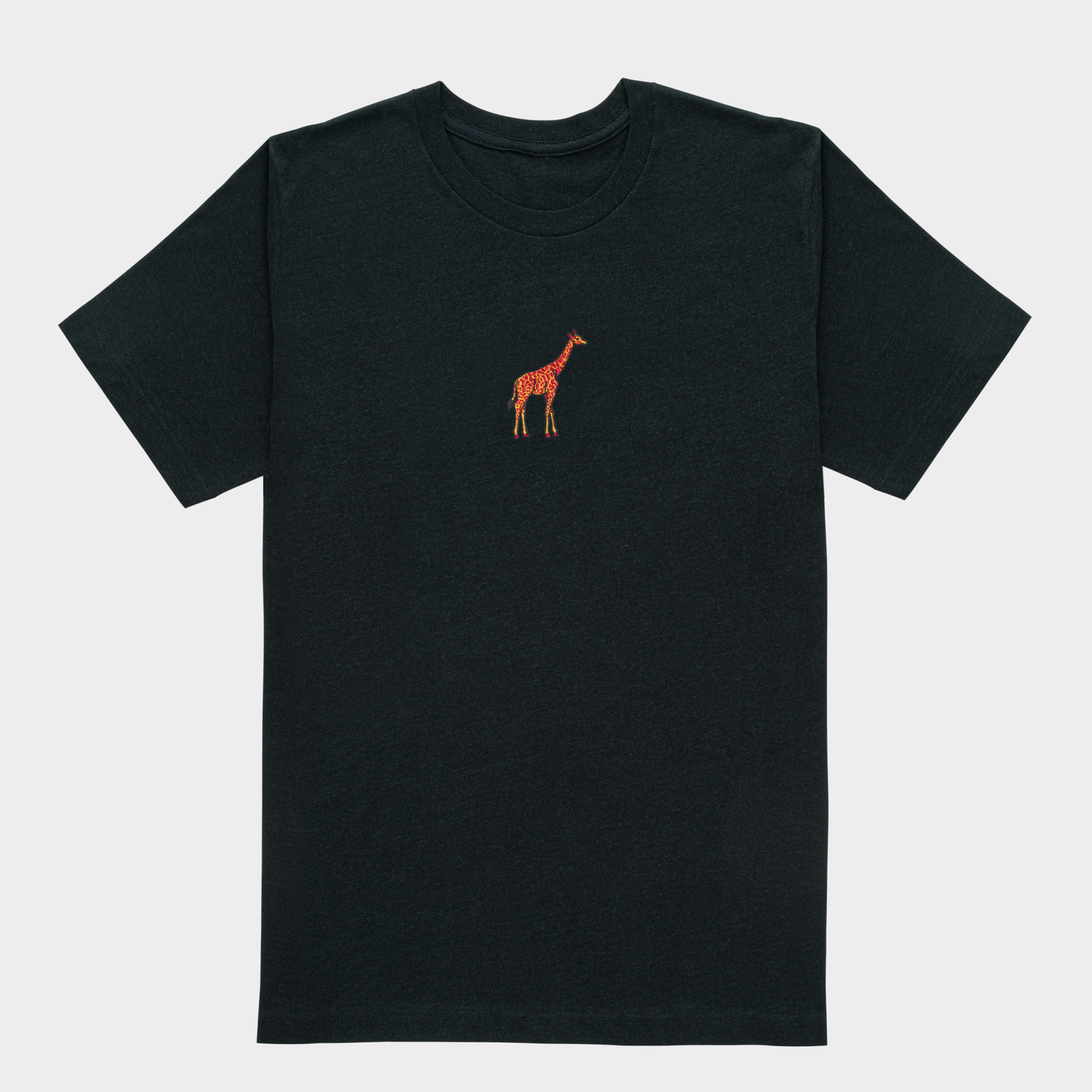 Bobby's Planet Men's Embroidered Giraffe T-Shirt from African Animals Collection in Black Heather Color#color_black-heather