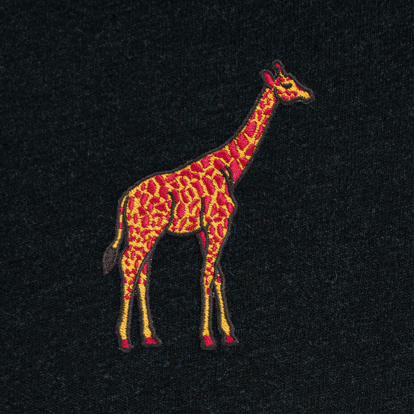 Bobby's Planet Men's Embroidered Giraffe T-Shirt from African Animals Collection in Black Heather Color#color_black-heather