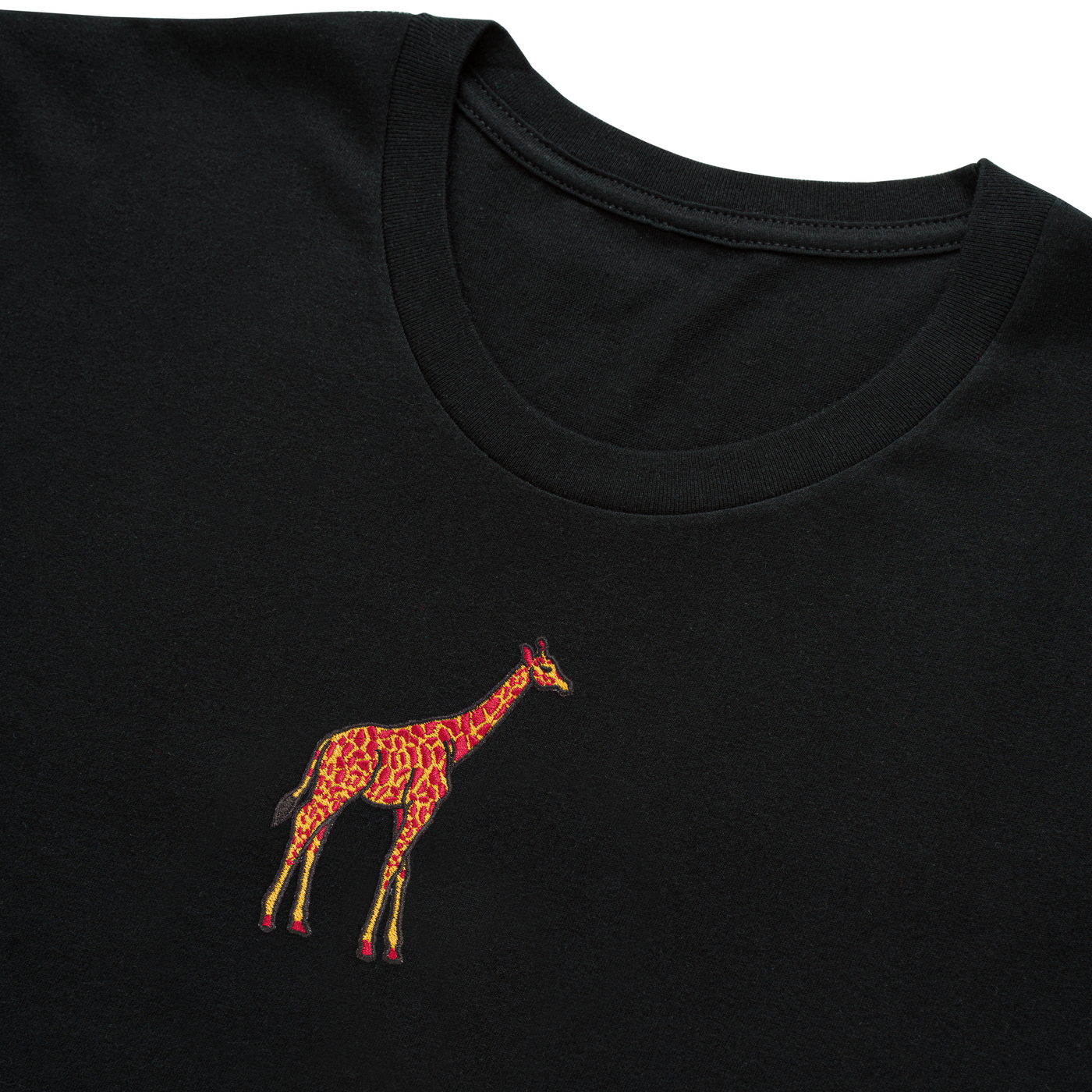 Bobby's Planet Kids Embroidered Giraffe T-Shirt from African Animals Collection in Black Color#color_black