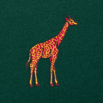 Bobby's Planet Men's Embroidered Giraffe T-Shirt from African Animals Collection in Forest Color#color_forest
