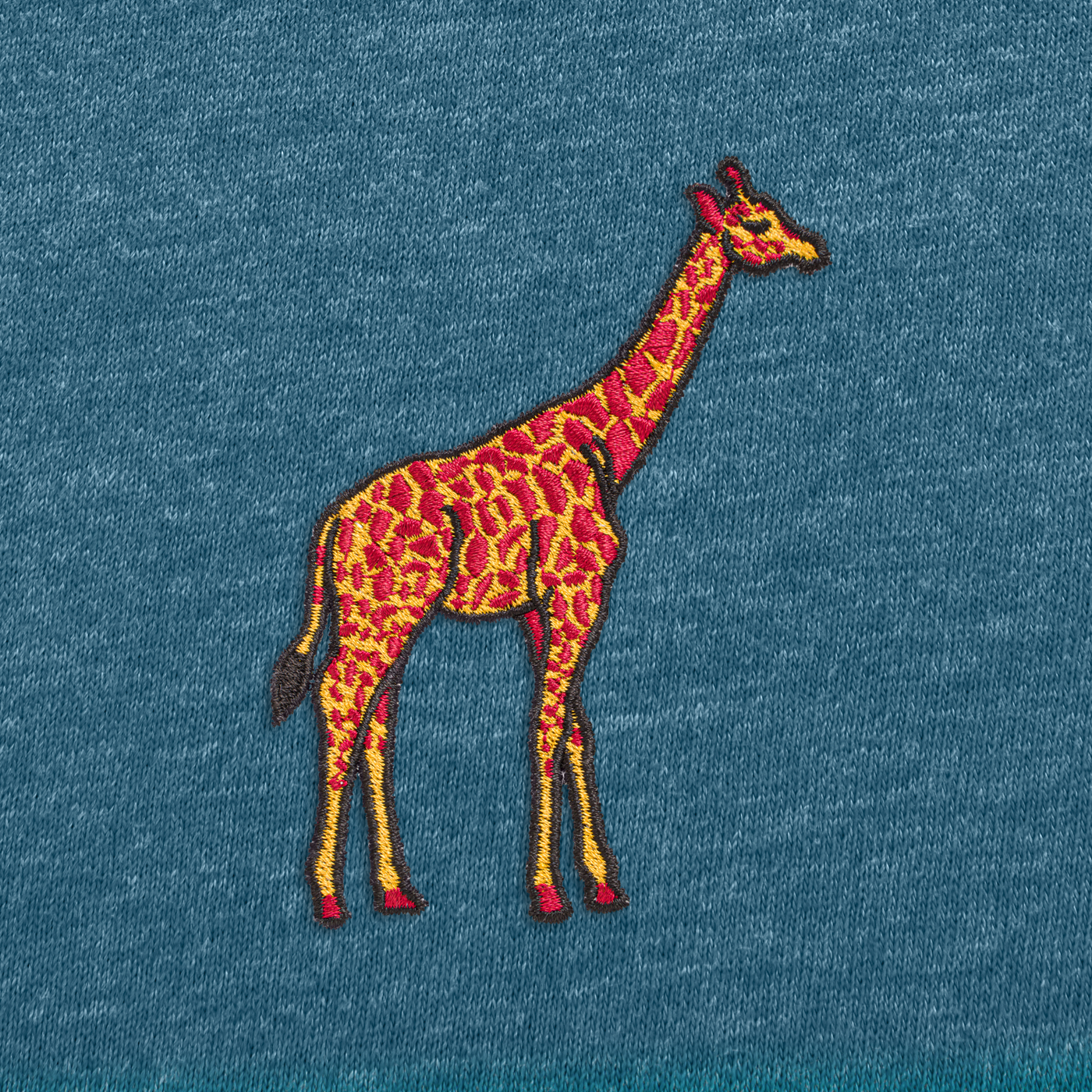 Bobby's Planet Men's Embroidered Giraffe T-Shirt from African Animals Collection in Heather Deep Teal Color#color_heather-deep-teal