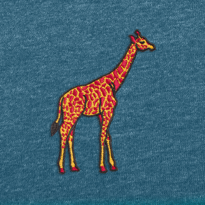 Bobby's Planet Women's Embroidered Giraffe T-Shirt from African Animals Collection in Heather Deep Teal Color#color_heather-deep-teal