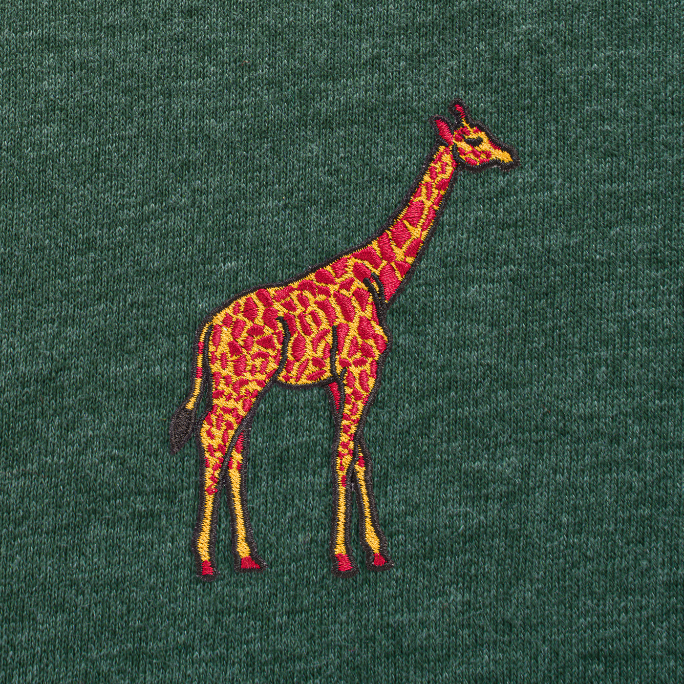 Bobby's Planet Kids Embroidered Giraffe T-Shirt from African Animals Collection in Heather Forest Color#color_heather-forest