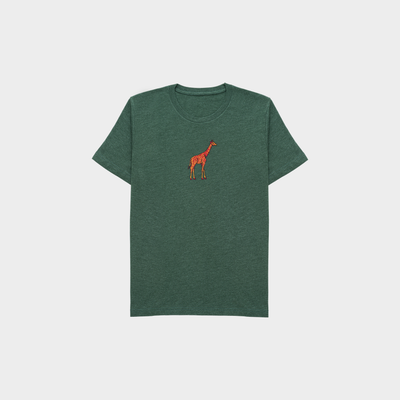 Bobby's Planet Kids Embroidered Giraffe T-Shirt from African Animals Collection in Heather Forest Color#color_heather-forest