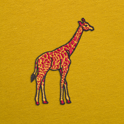 Bobby's Planet Women's Embroidered Giraffe T-Shirt from African Animals Collection in Mustard Color#color_mustard