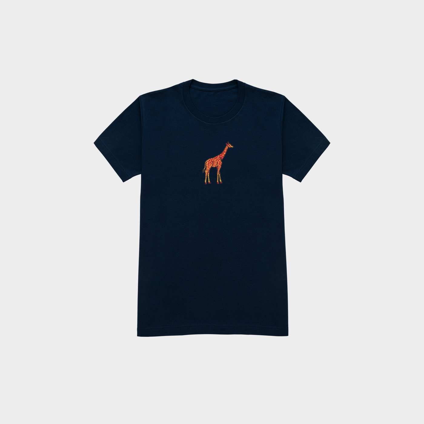 Bobby's Planet Kids Embroidered Giraffe T-Shirt from African Animals Collection in Navy Color#color_navy