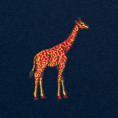 Bobby's Planet Kids Embroidered Giraffe T-Shirt from African Animals Collection in Navy Color#color_navy