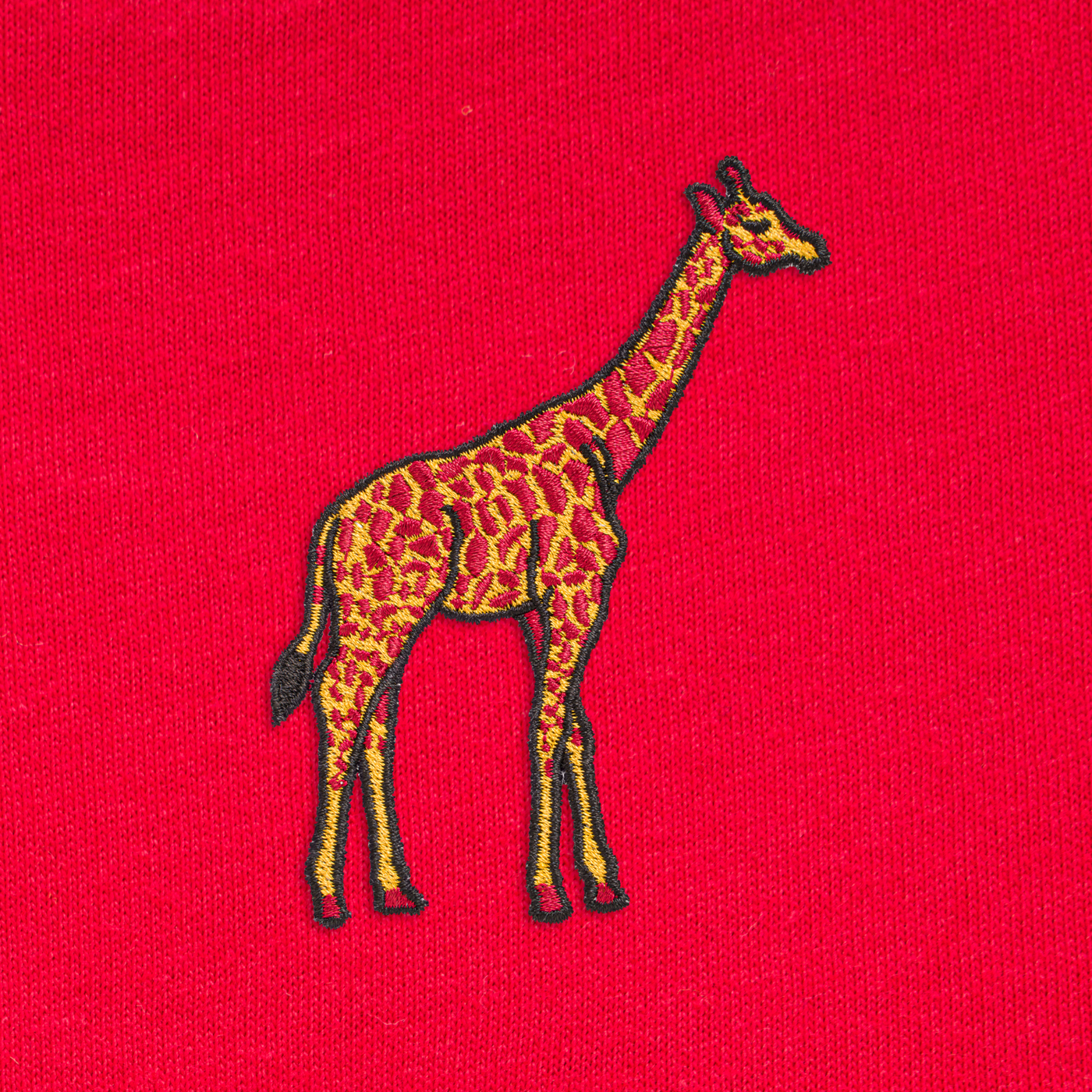 Bobby's Planet Kids Embroidered Giraffe T-Shirt from African Animals Collection in Red Color#color_red