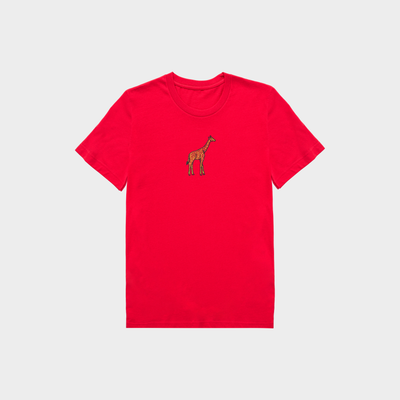 Bobby's Planet Kids Embroidered Giraffe T-Shirt from African Animals Collection in Red Color#color_red