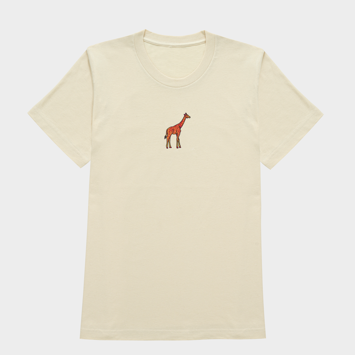Bobby's Planet Women's Embroidered Giraffe T-Shirt from African Animals Collection in Soft Cream Color#color_soft-cream