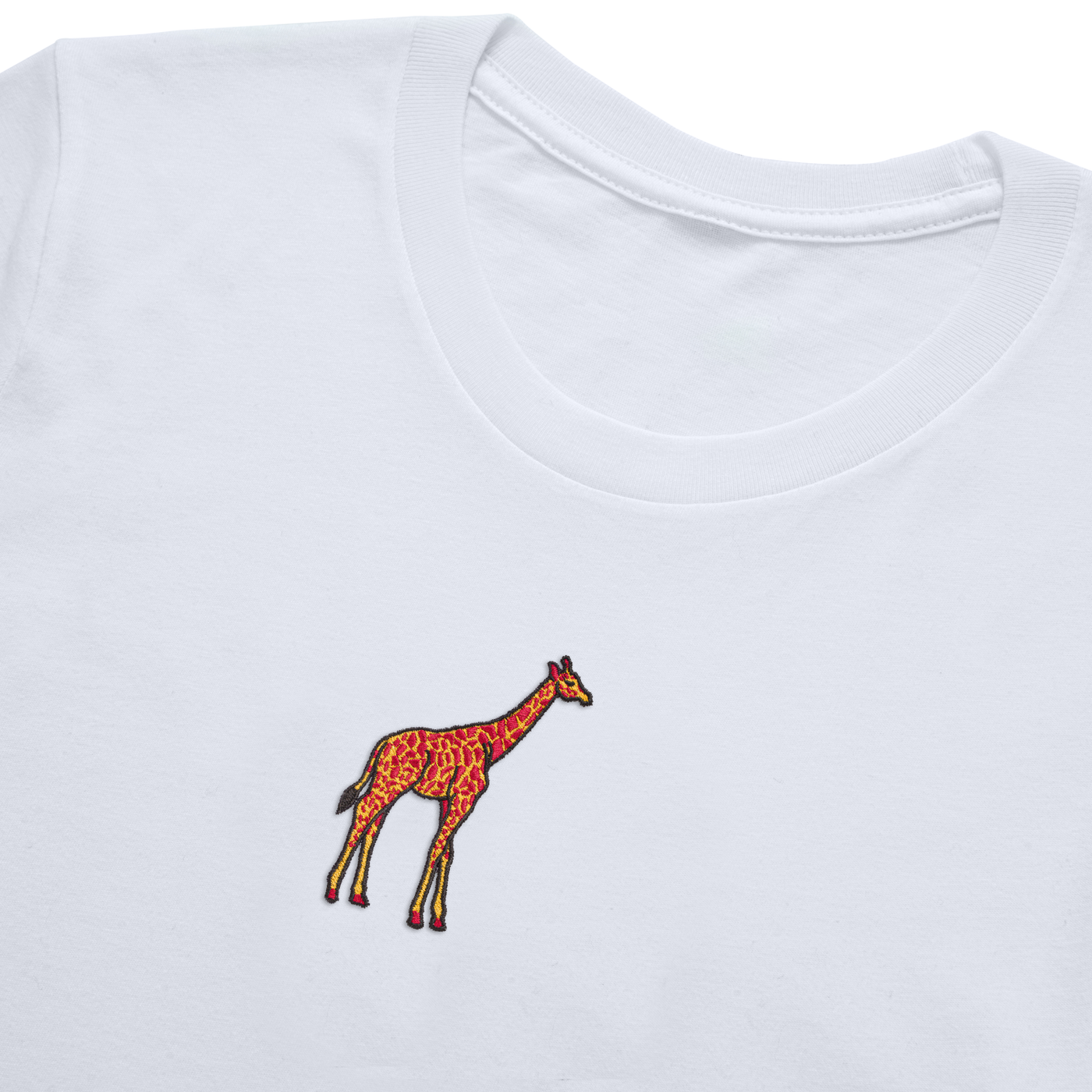Bobby's Planet Men's Embroidered Giraffe T-Shirt from African Animals Collection in White Color#color_white
