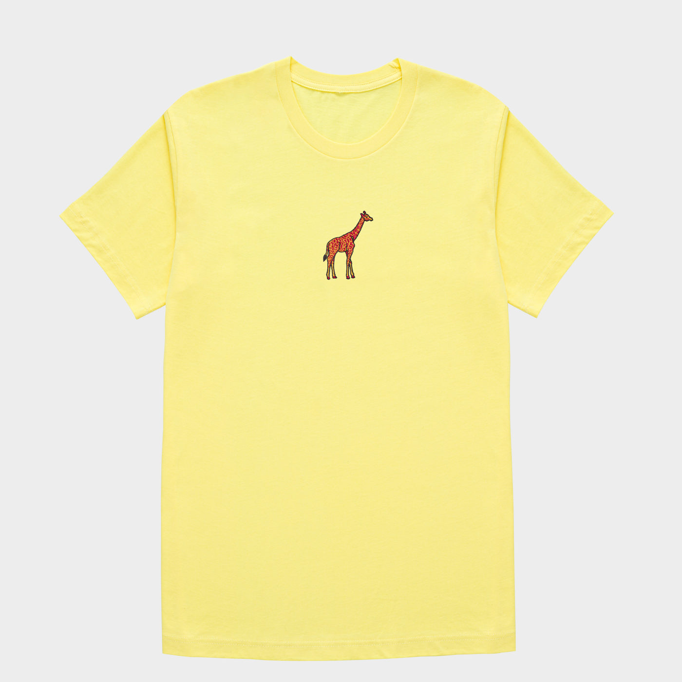 Bobby's Planet Men's Embroidered Giraffe T-Shirt from African Animals Collection in Yellow Color#color_yellow