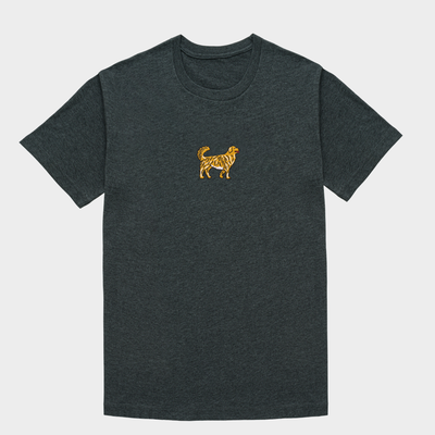 Bobby's Planet Men's Embroidered Golden Retriever T-Shirt from Paws Dog Cat Animals Collection in Dark Grey Heather Color#color_dark-grey-heather