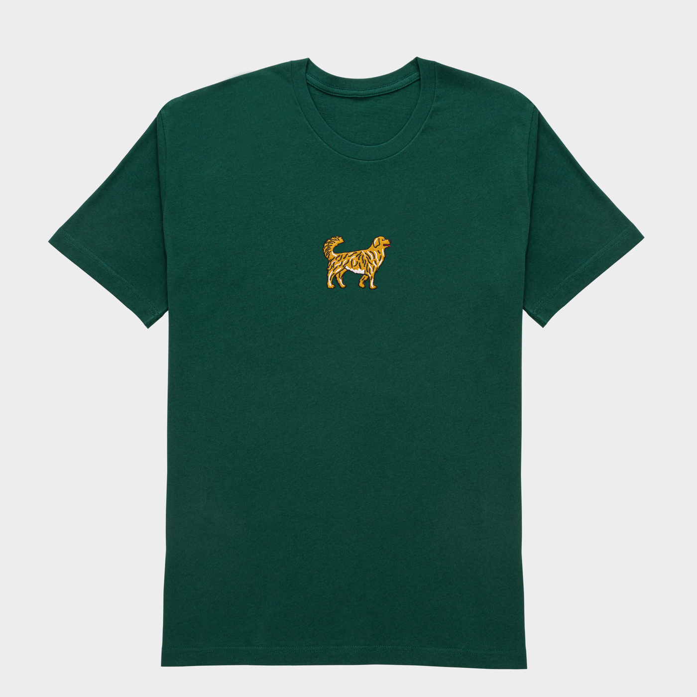 Bobby's Planet Men's Embroidered Golden Retriever T-Shirt from Paws Dog Cat Animals Collection in Forest Color#color_forest