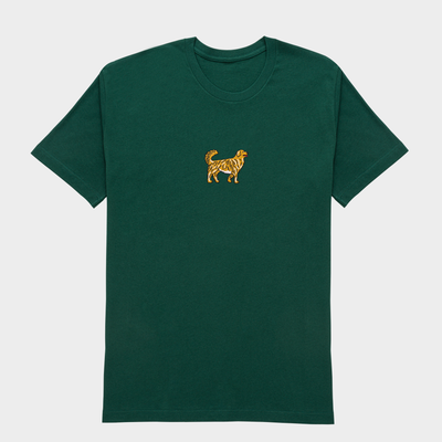 Bobby's Planet Men's Embroidered Golden Retriever T-Shirt from Paws Dog Cat Animals Collection in Forest Color#color_forest