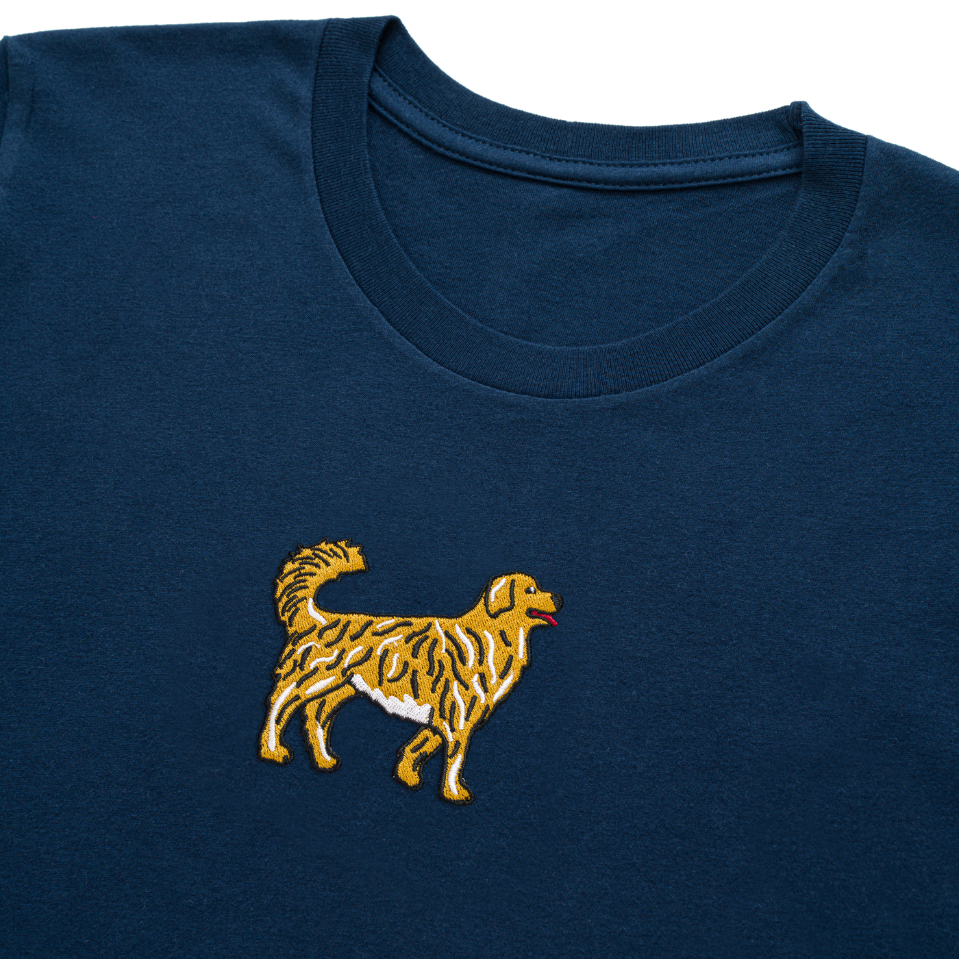 Bobby's Planet Kids Embroidered Golden Retriever T-Shirt from Paws Dog Cat Animals Collection in Navy Color#color_navy