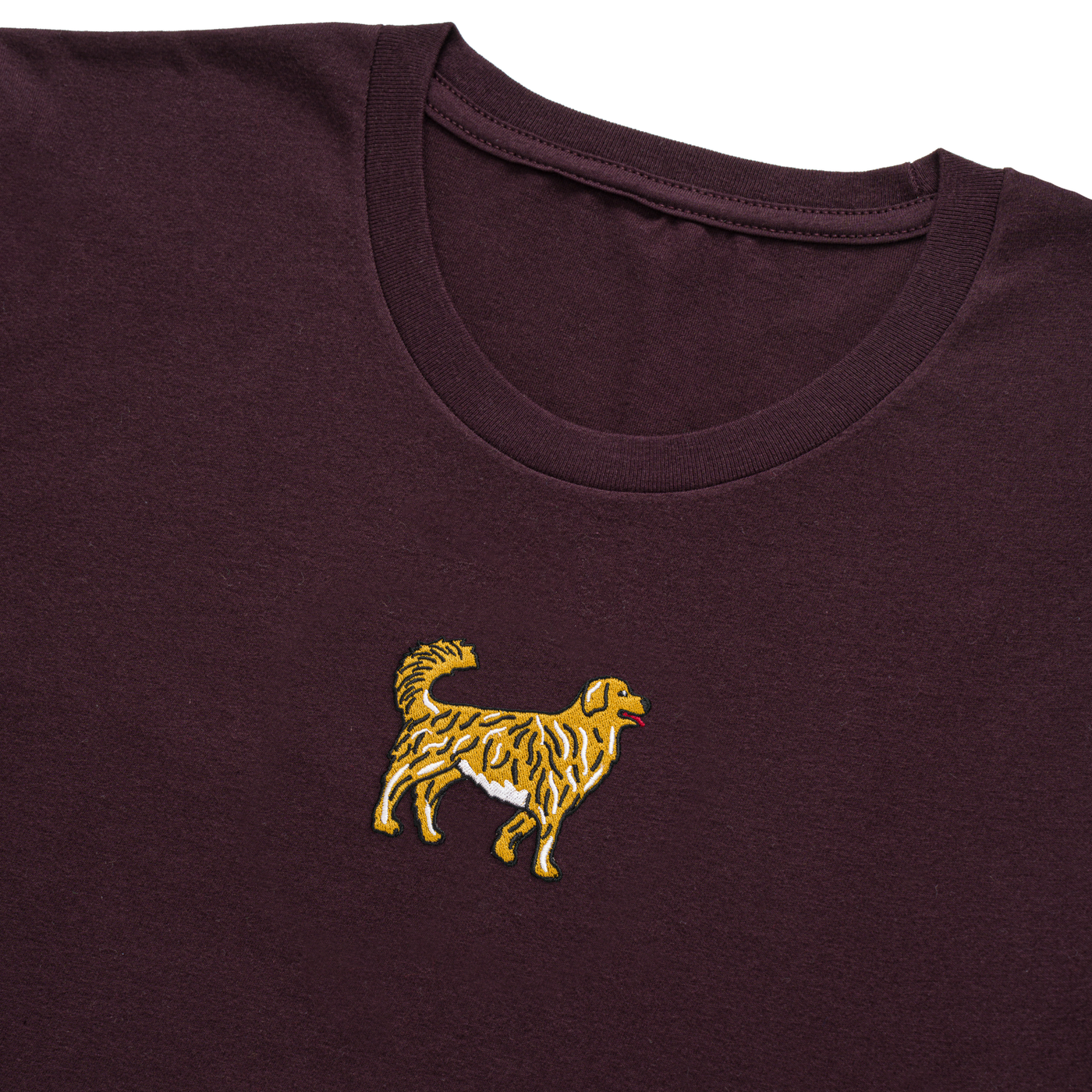 Bobby's Planet Men's Embroidered Golden Retriever T-Shirt from Paws Dog Cat Animals Collection in Oxblood Color#color_oxblood