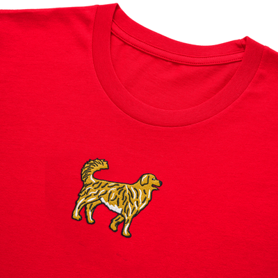 Bobby's Planet Kids Embroidered Golden Retriever T-Shirt from Paws Dog Cat Animals Collection in Red Color#color_red
