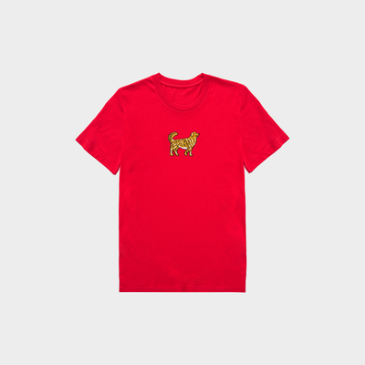 Bobby's Planet Kids Embroidered Golden Retriever T-Shirt from Paws Dog Cat Animals Collection in Red Color#color_red