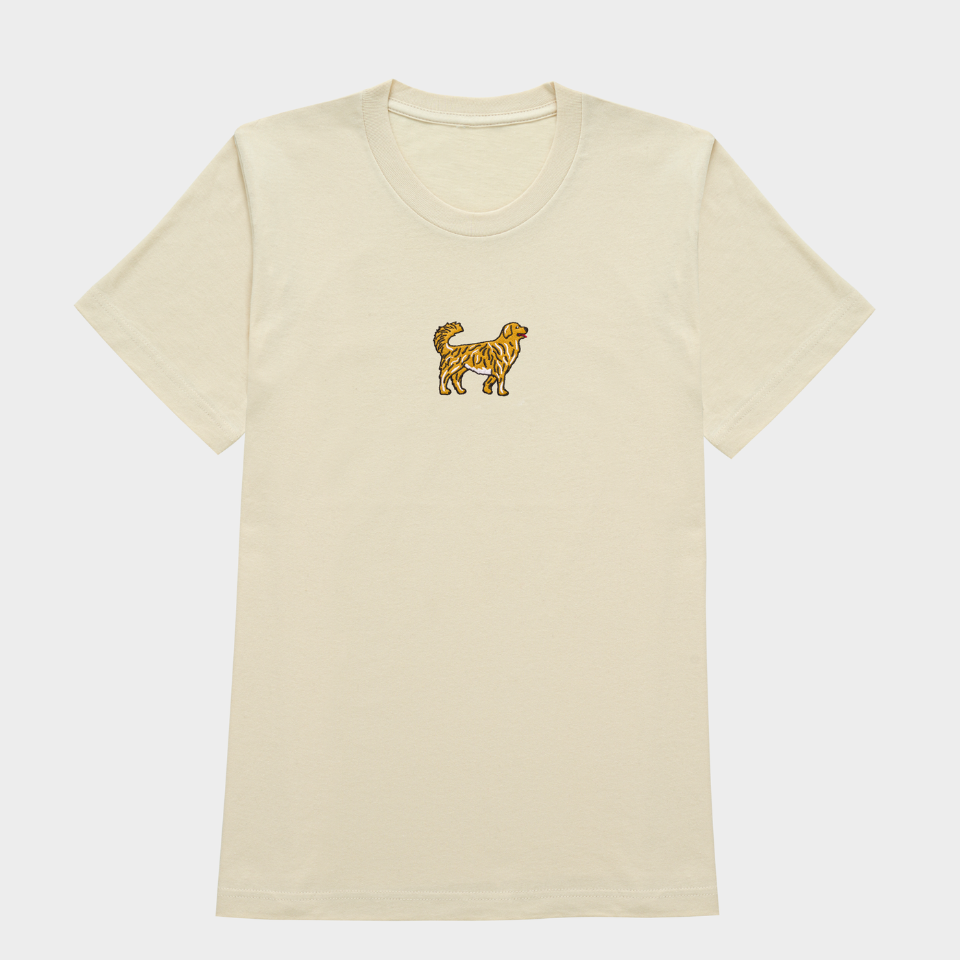 Bobby's Planet Women's Embroidered Golden Retriever T-Shirt from Paws Dog Cat Animals Collection in Soft Cream Color#color_soft-cream