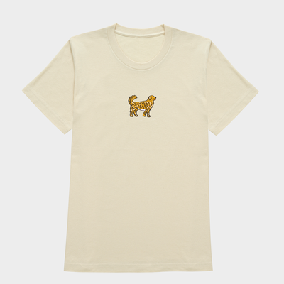 Bobby's Planet Women's Embroidered Golden Retriever T-Shirt from Paws Dog Cat Animals Collection in Soft Cream Color#color_soft-cream