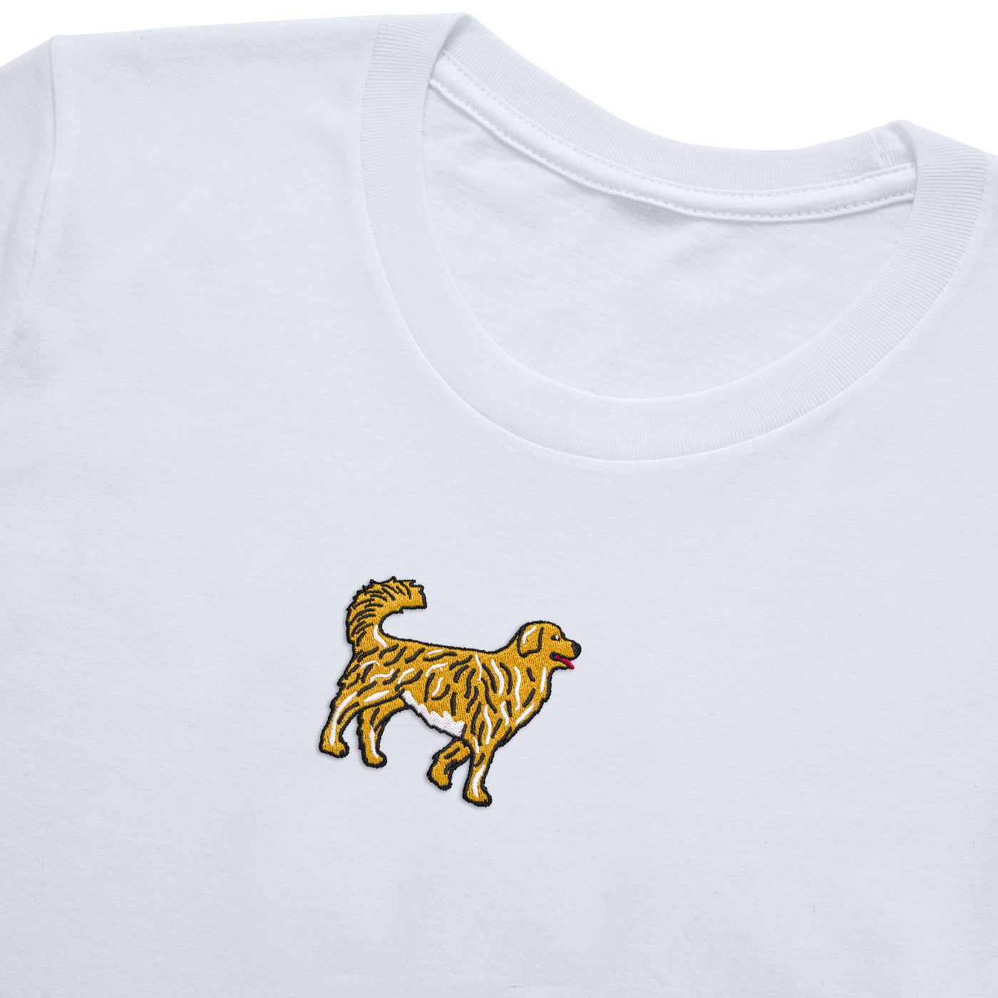 Bobby's Planet Men's Embroidered Golden Retriever T-Shirt from Paws Dog Cat Animals Collection in White Color#color_white