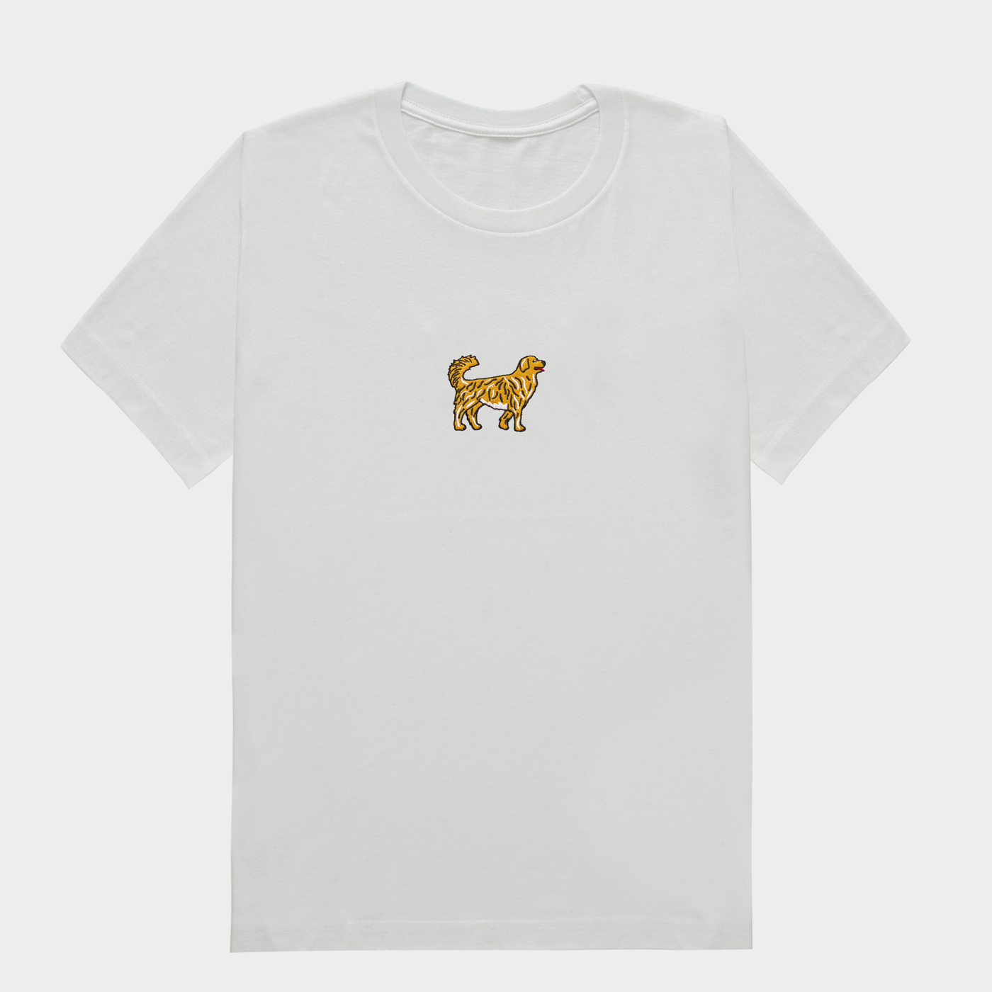 Bobby's Planet Women's Embroidered Golden Retriever T-Shirt from Paws Dog Cat Animals Collection in White Color#color_white