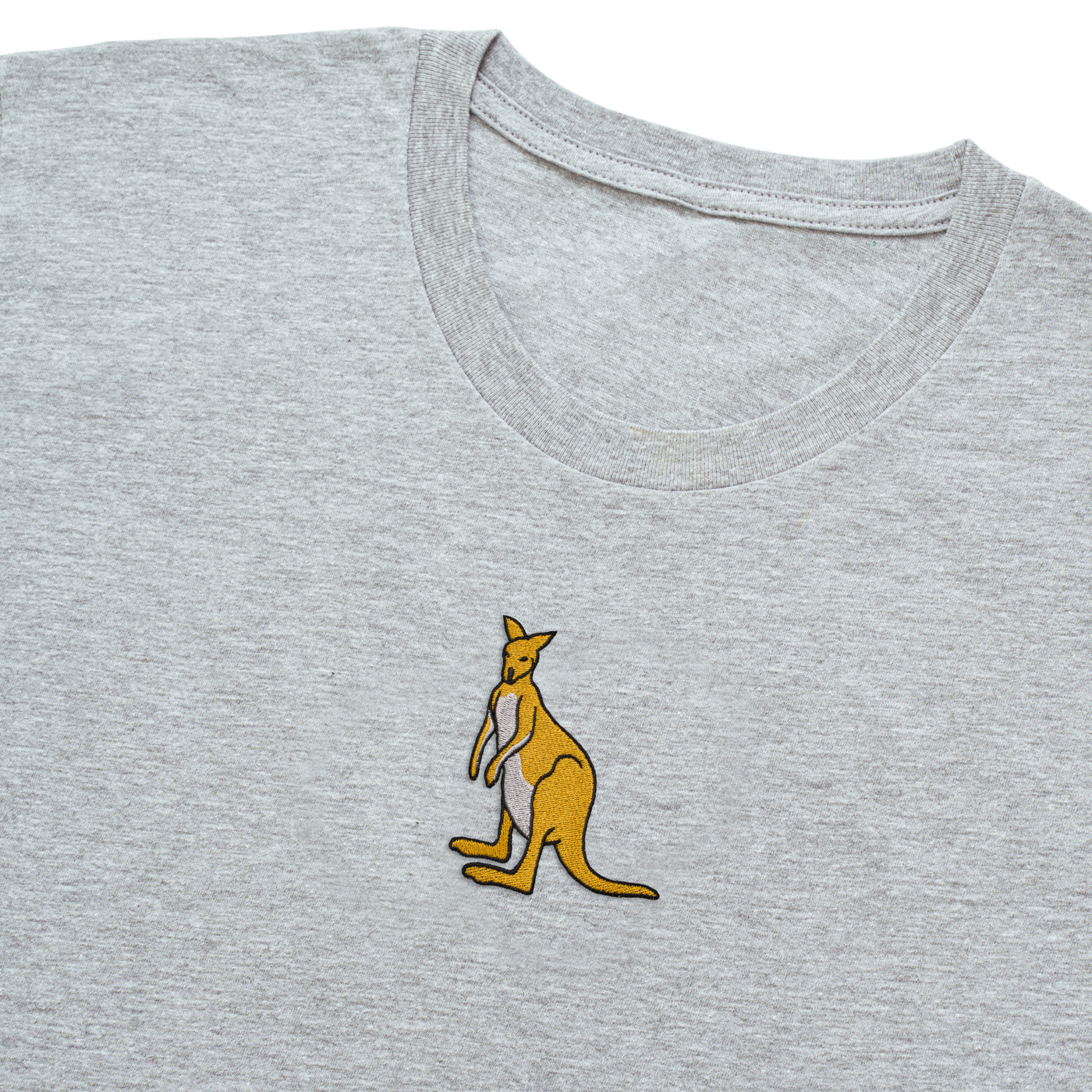 Bobby's Planet Men's Embroidered Kangaroo T-Shirt from Australia Down Under Animals Collection in Athletic Heather Color#color_athletic-heather