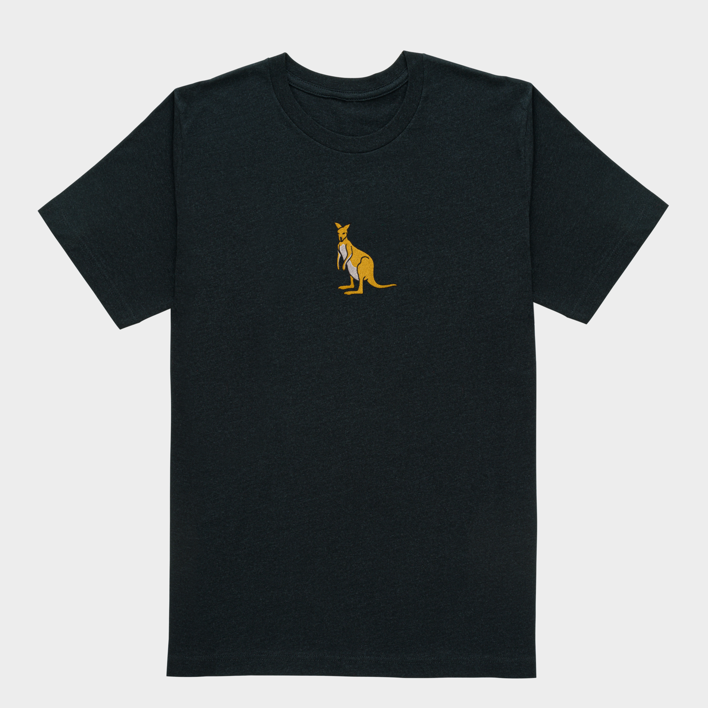 Bobby's Planet Men's Embroidered Kangaroo T-Shirt from Australia Down Under Animals Collection in Black Heather Color#color_black-heather
