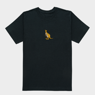 Bobby's Planet Men's Embroidered Kangaroo T-Shirt from Australia Down Under Animals Collection in Black Heather Color#color_black-heather