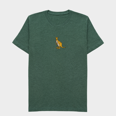 Bobby's Planet Men's Embroidered Kangaroo T-Shirt from Australia Down Under Animals Collection in Heather Forest Color#color_heather-forest