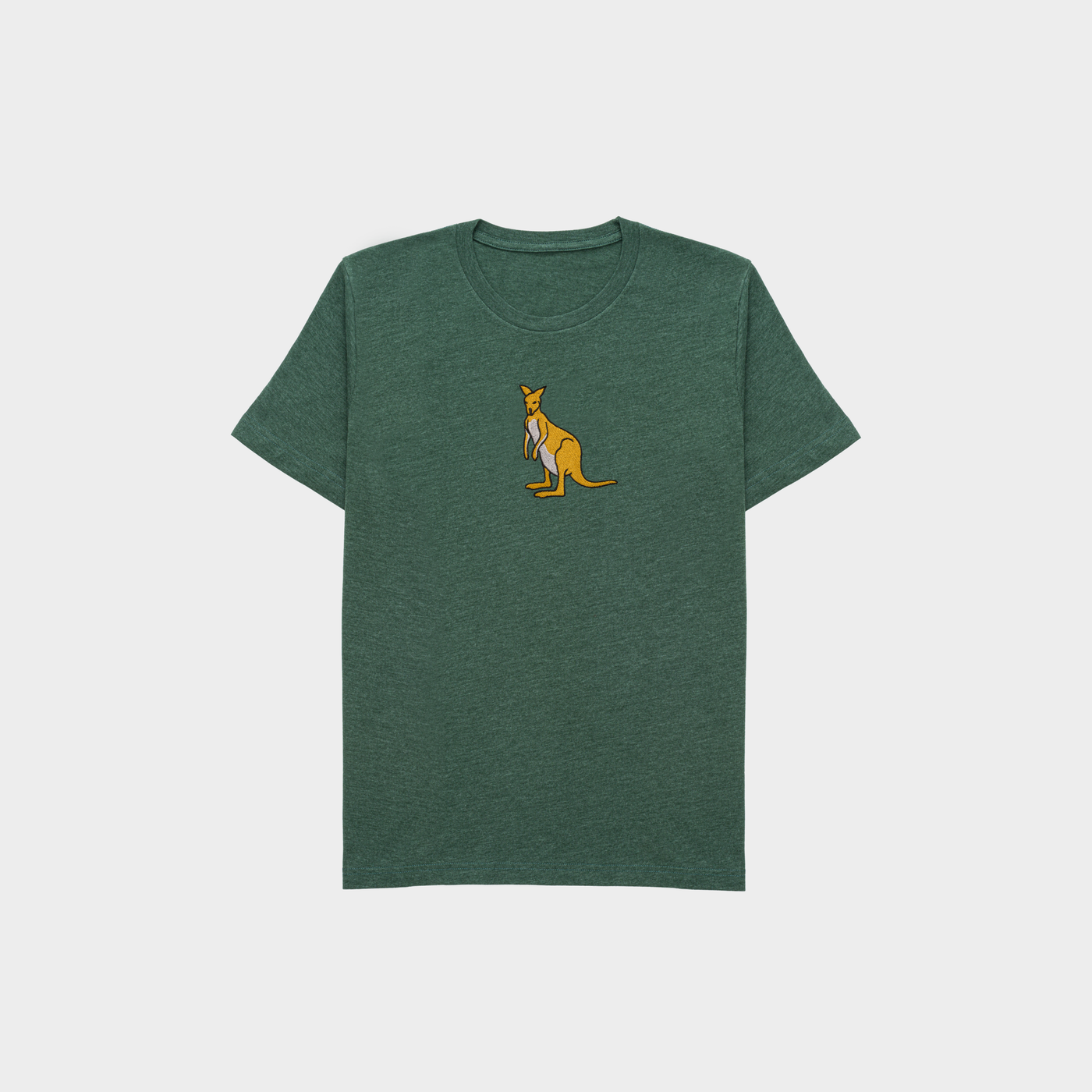 Bobby's Planet Kids Embroidered Kangaroo T-Shirt from Australia Down Under Animals Collection in Heather Forest Color#color_heather-forest