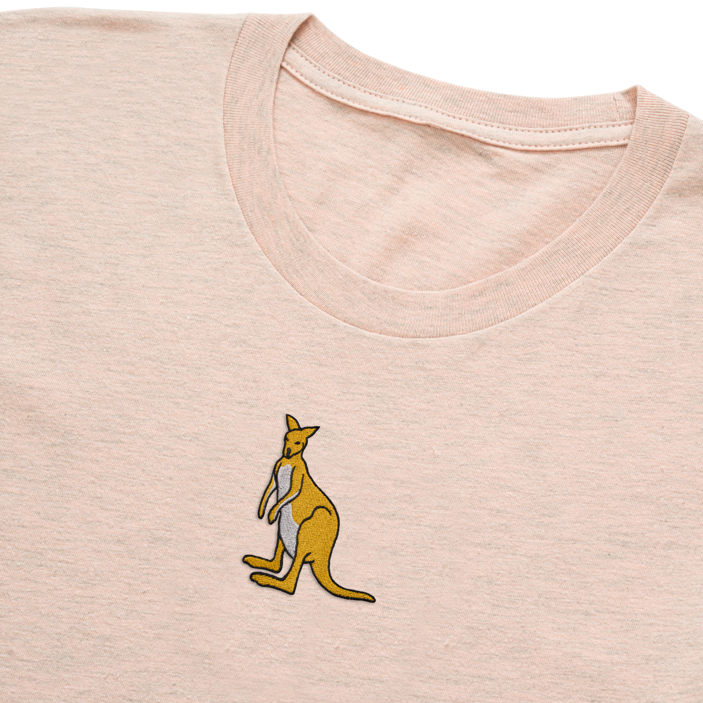 Bobby's Planet Women's Embroidered Kangaroo T-Shirt from Australia Down Under Animals Collection in Heather Prism Peach Color#color_heather-prism-peach