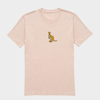 Bobby's Planet Women's Embroidered Kangaroo T-Shirt from Australia Down Under Animals Collection in Heather Prism Peach Color#color_heather-prism-peach