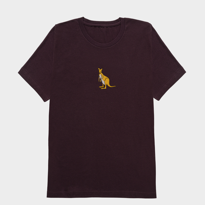 Bobby's Planet Men's Embroidered Kangaroo T-Shirt from Australia Down Under Animals Collection in Oxblood Color#color_oxblood