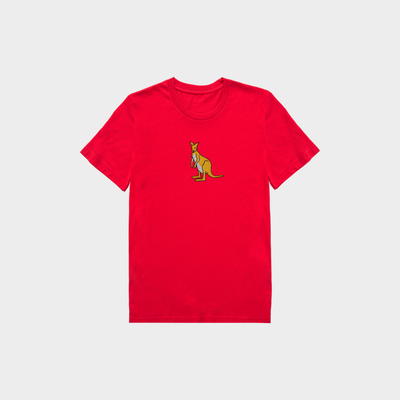 Bobby's Planet Kids Embroidered Kangaroo T-Shirt from Australia Down Under Animals Collection in Red Color#color_red