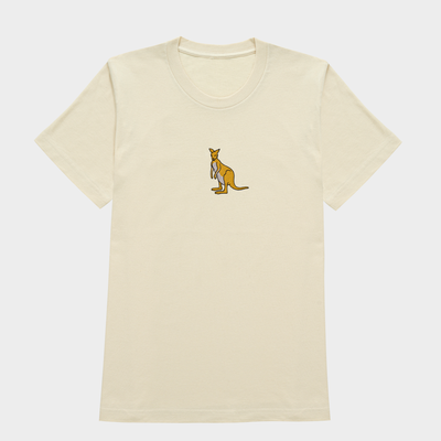 Bobby's Planet Women's Embroidered Kangaroo T-Shirt from Australia Down Under Animals Collection in Soft Cream Color#color_soft-cream