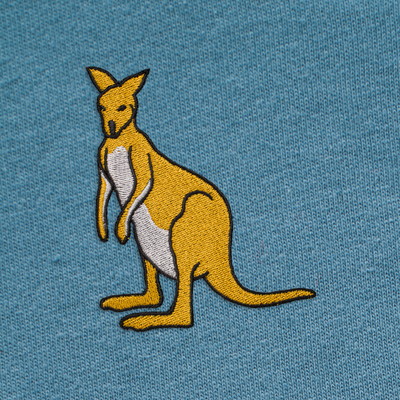 Bobby's Planet Women's Embroidered Kangaroo T-Shirt from Australia Down Under Animals Collection in Steel Blue Color#color_steel-blue