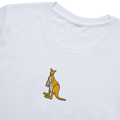 Bobby's Planet Women's Embroidered Kangaroo T-Shirt from Australia Down Under Animals Collection in White Color#color_white