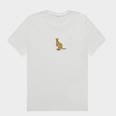 Bobby's Planet Men's Embroidered Kangaroo T-Shirt from Australia Down Under Animals Collection in White Color#color_white