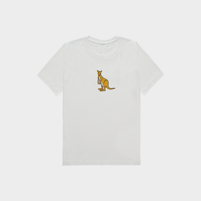 Bobby's Planet Kids Embroidered Kangaroo T-Shirt from Australia Down Under Animals Collection in White Color#color_white